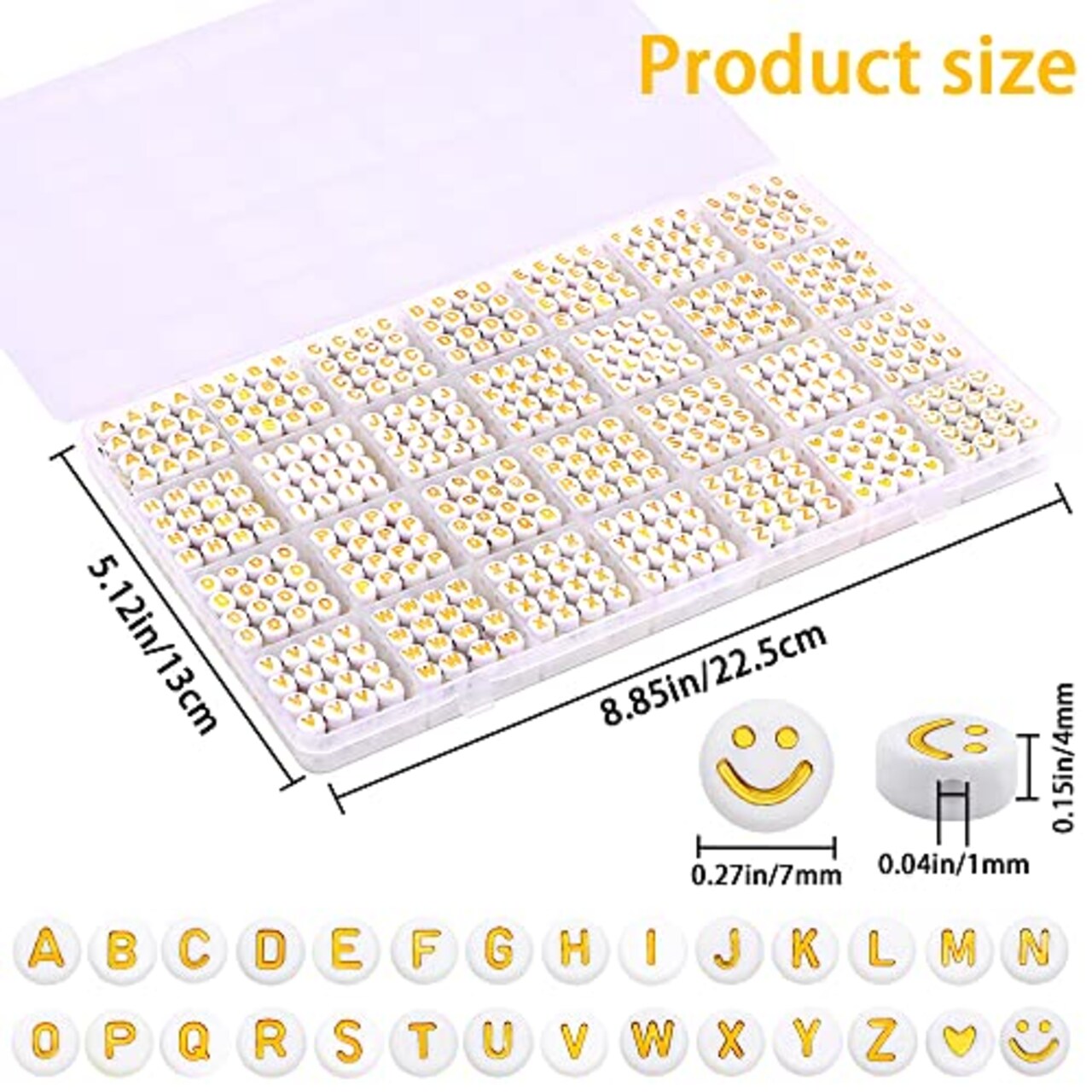 1400 pieces Round Letter Beads for Jewelry Making, 28 Style Gold A-Z Alphabet Acrylic Beads Kits Heart Beads for Bracelets Making (4 * 7mm)